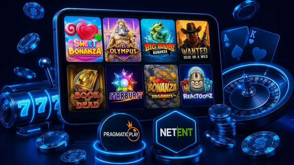 grid of slots from Pragmatic Play and NetEnt providers