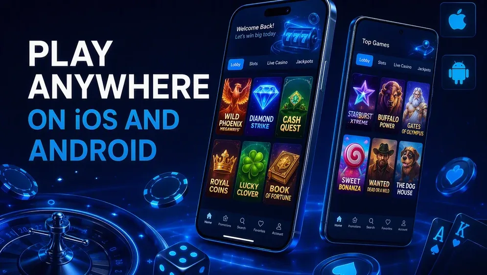 mobile phone showing casino app on iOS and Android